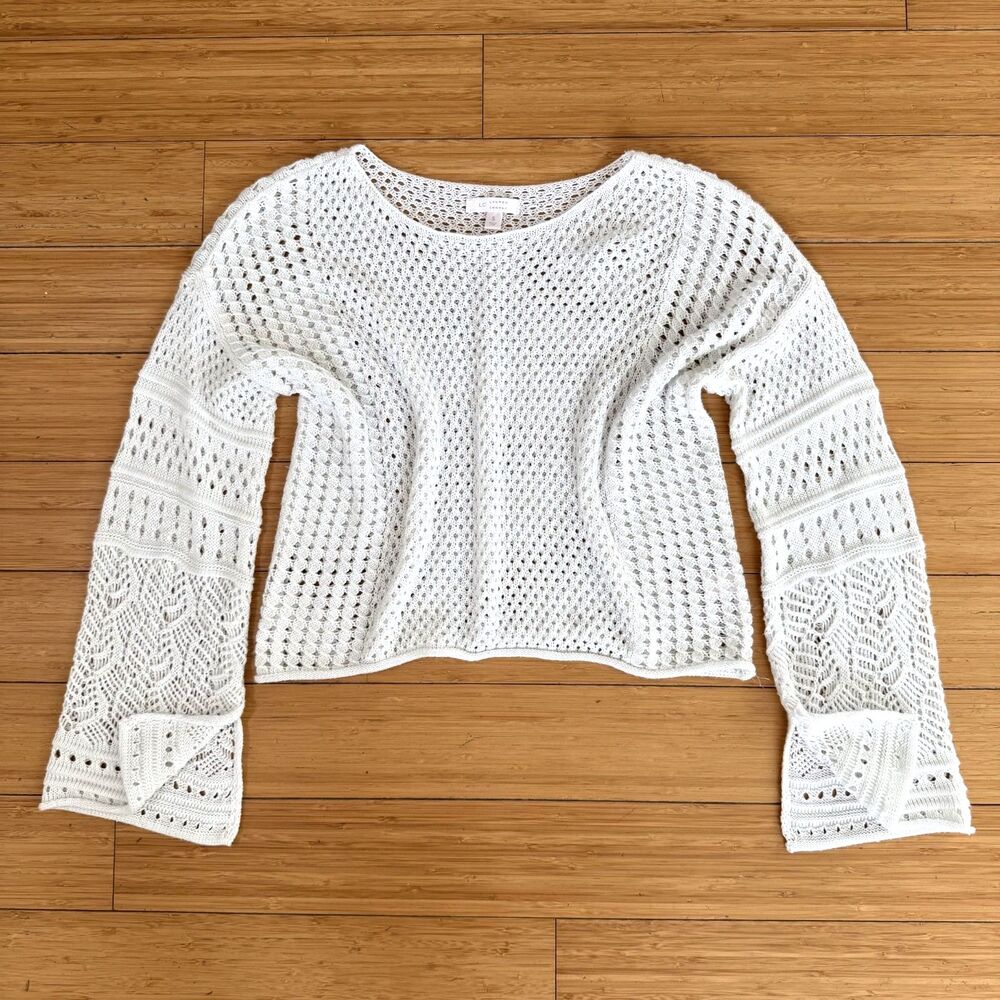 Lauren Conrad White Crochet Open Knit Sweater Bell Sleeve Layer Small